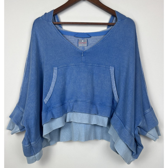 FP Movement Blue XS Layered Hem Hoodie  V-Neck Oversized Cropped Sweatshirt0 - Picture 3 of 10